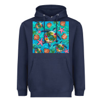 Navy Turtle summer seashells starfish seaweed Heavyweight Hoodie - Artiststas