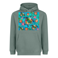 Sage Turtle summer seashells starfish seaweed Heavyweight Hoodie - Artiststas