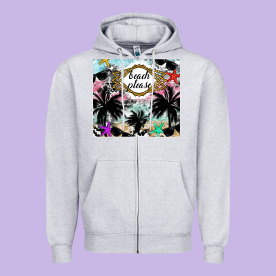 Beach Please Zipper Hoodie Designed By Cowhidedigitalart