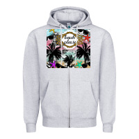 Heather Grey Beach Please Zipper Hoodie - CowhideDigitalArt