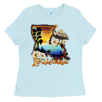 Baby Blue louisiana  sunset map magnolia Ladies Tee - BarkalooDesign