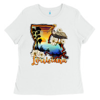 White louisiana  sunset map magnolia Ladies Tee - BarkalooDesign