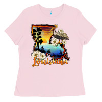 Bubblegum Pink louisiana  sunset map magnolia Ladies Tee - BarkalooDesign
