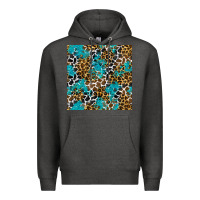 Charcoal Heather turquoise glitter cowhide leopard seamless pattern Premium Hoodie - BundleAndBundleShop