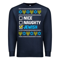 Navy nice naughty jewish ugly hanukkah sweater chanukah jew gift premium t Premium Sweatshirt - minhPixels