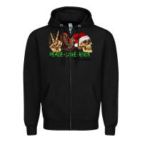 Black Peace Love Rock Christmas Zipper Hoodie - CowhideDigitalArt