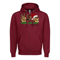 Burgundy Peace Love Rock Christmas Zipper Hoodie - CowhideDigitalArt