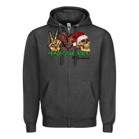 Charcoal Heather Peace Love Rock Christmas Zipper Hoodie - CowhideDigitalArt