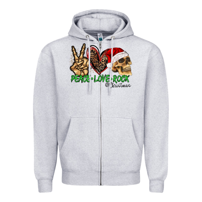 Peace Love Rock Christmas Zipper Hoodie by CowhideDigitalArt | Teevron