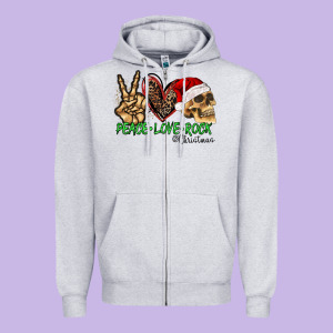 Peace Love Rock Christmas Zipper Hoodie Designed By Cowhidedigitalart