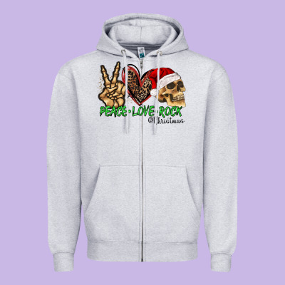 Peace Love Rock Christmas Zipper Hoodie Designed By Cowhidedigitalart