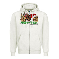 Oatmeal Heather Peace Love Rock Christmas Zipper Hoodie - CowhideDigitalArt