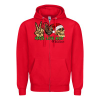 Red Peace Love Rock Christmas Zipper Hoodie - CowhideDigitalArt