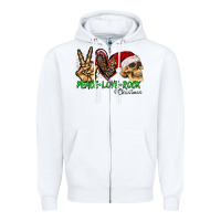 White Peace Love Rock Christmas Zipper Hoodie - CowhideDigitalArt