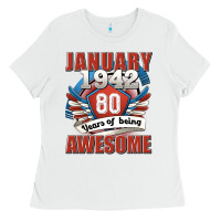 White january 1942 80 years of being awesome Ladies Tee - Jasminsmagicworld