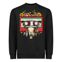Black bull skull sunflower floral cassette Heavyweight Sweatshirt - FaDigitalArtStudio