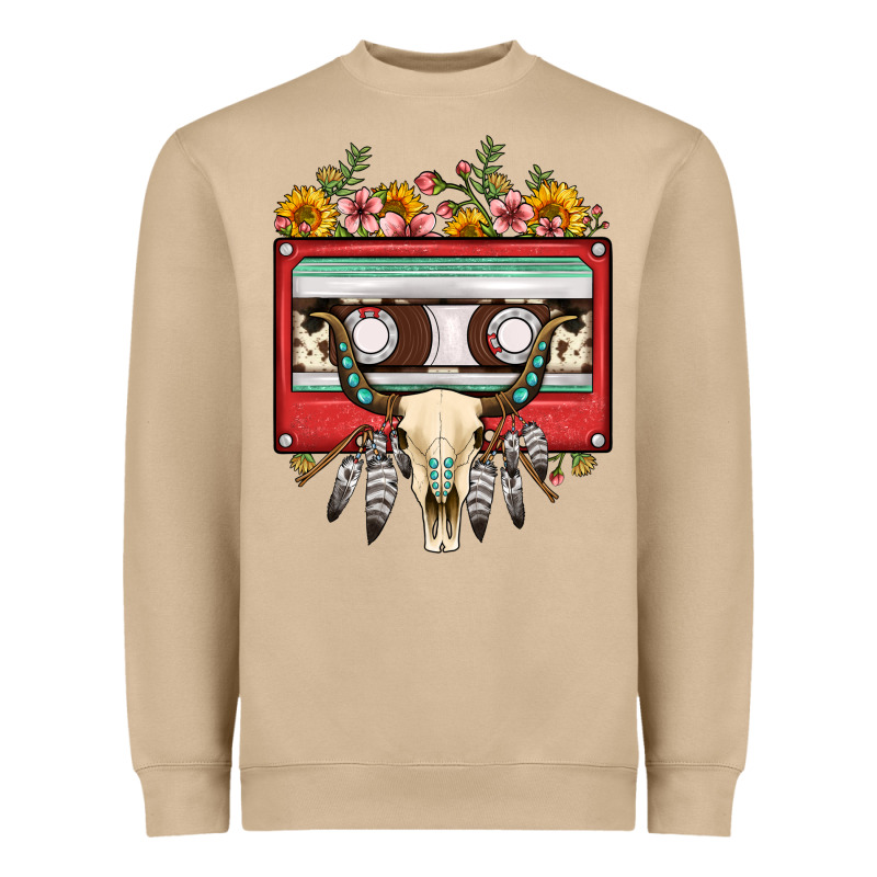 Bull Skull Sunflower Floral Cassette Heavyweight Sweatshirt by FaDigitalArtStudio | Teevron