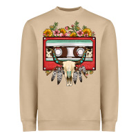 Mushroom bull skull sunflower floral cassette Heavyweight Sweatshirt - FaDigitalArtStudio
