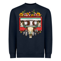 Navy bull skull sunflower floral cassette Heavyweight Sweatshirt - FaDigitalArtStudio