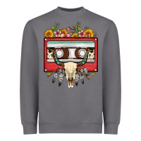Storm bull skull sunflower floral cassette Heavyweight Sweatshirt - FaDigitalArtStudio