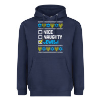 Navy nice naughty jewish ugly hanukkah sweater chanukah jew gift premium t Heavyweight Hoodie - minhPixels