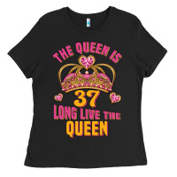 Black the queen is 37 long live the queen kopya Ladies Tee - Jasminsmagicworld