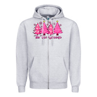 Heather Grey Tis the Season Pink Trees Zipper Hoodie - CowhideDigitalArt