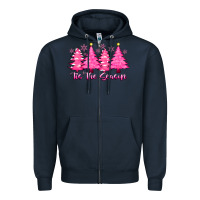 Navy Tis the Season Pink Trees Zipper Hoodie - CowhideDigitalArt