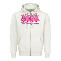 Oatmeal Heather Tis the Season Pink Trees Zipper Hoodie - CowhideDigitalArt