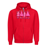 Red Tis the Season Pink Trees Zipper Hoodie - CowhideDigitalArt