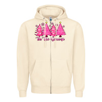 Sandshell Tis the Season Pink Trees Zipper Hoodie - CowhideDigitalArt