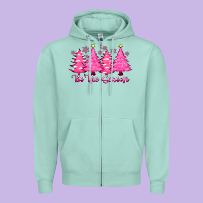 Tis The Season Pink Trees Zipper Hoodie Designed By Cowhidedigitalart