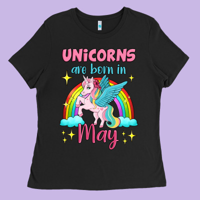 Unicorns Are Born In May Ladies Tee Designed By Jasminsmagicworld