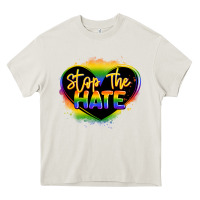 Cream stop the hate pride lgbtq heart Heavy Core Tee - LillyAllenDesigns