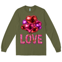 Army Green Love heart balloons Valentine's Day Long Sleeve Tee - HowdyJamesFarm