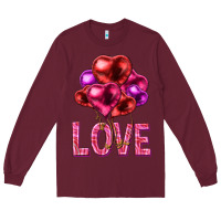 Burgundy Love heart balloons Valentine's Day Long Sleeve Tee - HowdyJamesFarm