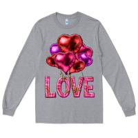 Heather Grey Love heart balloons Valentine's Day Long Sleeve Tee - HowdyJamesFarm