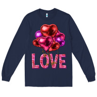 Navy Love heart balloons Valentine's Day Long Sleeve Tee - HowdyJamesFarm
