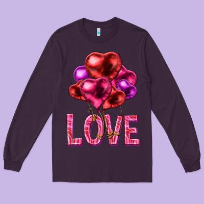 Love Heart Balloons Valentine's Day Long Sleeve Tee Designed By Howdyjamesfarm