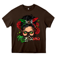 Chocolate Brown mexicana woman messy bun Heavy Core Tee - LillyAllenDesigns
