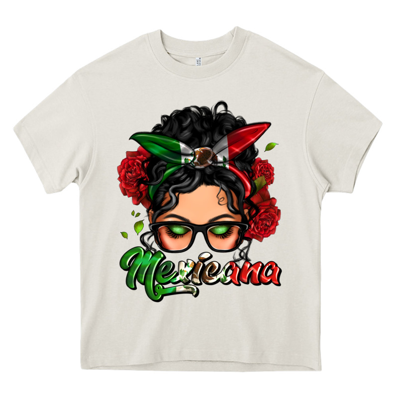Mexicana Woman Messy Bun Heavy Core Tee by LillyAllenDesigns | Teevron