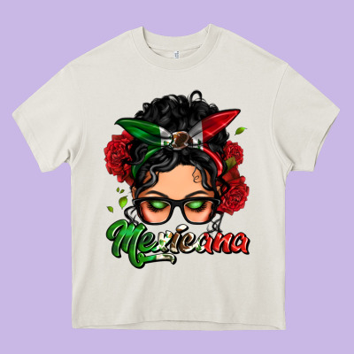 Mexicana Woman Messy Bun Heavy Core Tee Designed By Lillyallendesigns