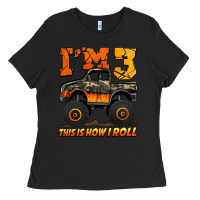 Black i'm three this is how i roll monster truck birthday Ladies Tee - Jasminsmagicworld