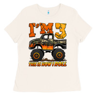 Bone i'm three this is how i roll monster truck birthday Ladies Tee - Jasminsmagicworld