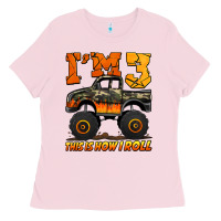 Bubblegum Pink i'm three this is how i roll monster truck birthday Ladies Tee - Jasminsmagicworld