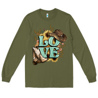 Army Green Love boots hat western Cowboy Long Sleeve Tee - HowdyJamesFarm