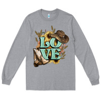 Heather Grey Love boots hat western Cowboy Long Sleeve Tee - HowdyJamesFarm