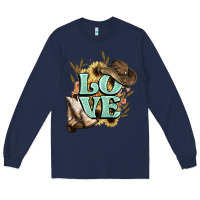Navy Love boots hat western Cowboy Long Sleeve Tee - HowdyJamesFarm