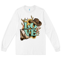 White Love boots hat western Cowboy Long Sleeve Tee - HowdyJamesFarm