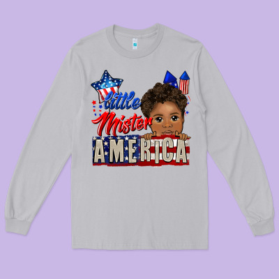 Little Mister America Black Boy Long Sleeve Tee Designed By Cowgirlartshop